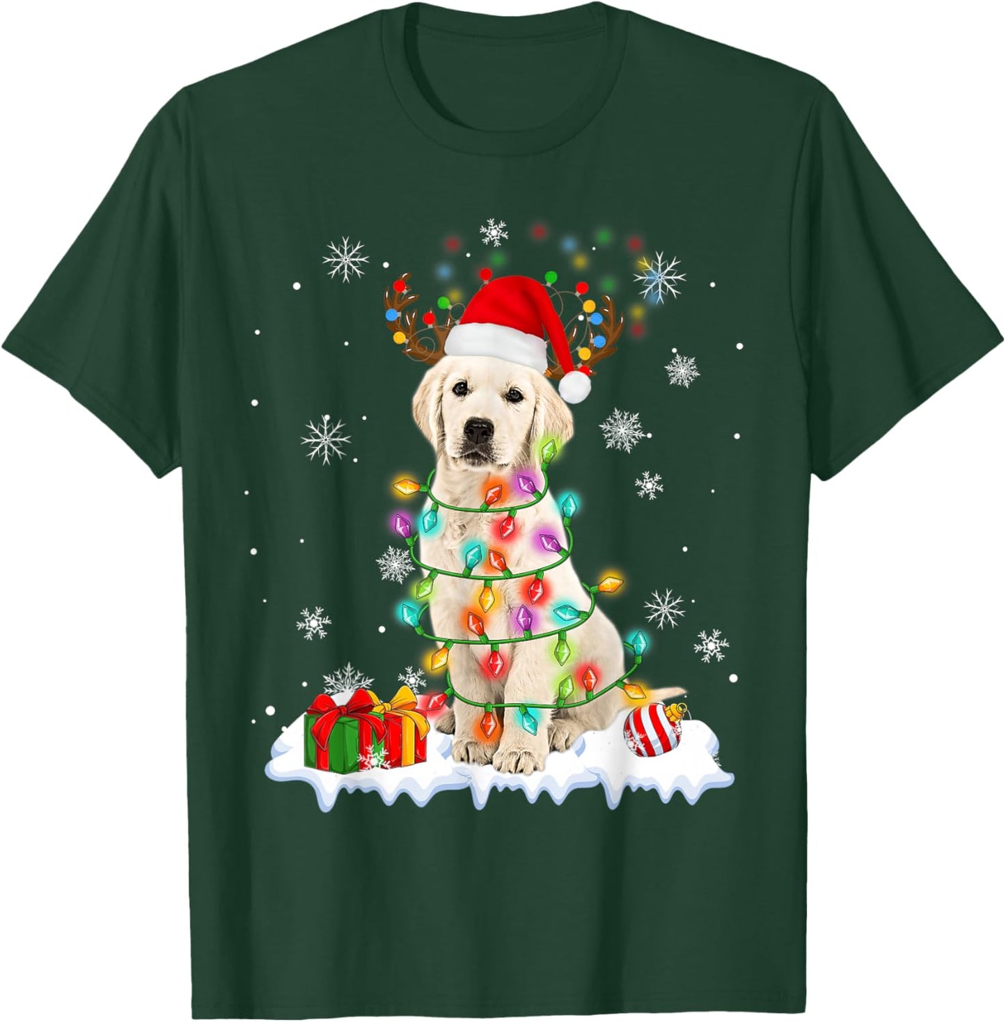Funny Santa Labrador Retriever Christmas Light Dog Xmas 2025 T-Shirt - T-Shirt | Forest
