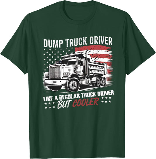 Truck Driver Construction Site US Flag Dump Truck T-Shirt - T-Shirt | Forest