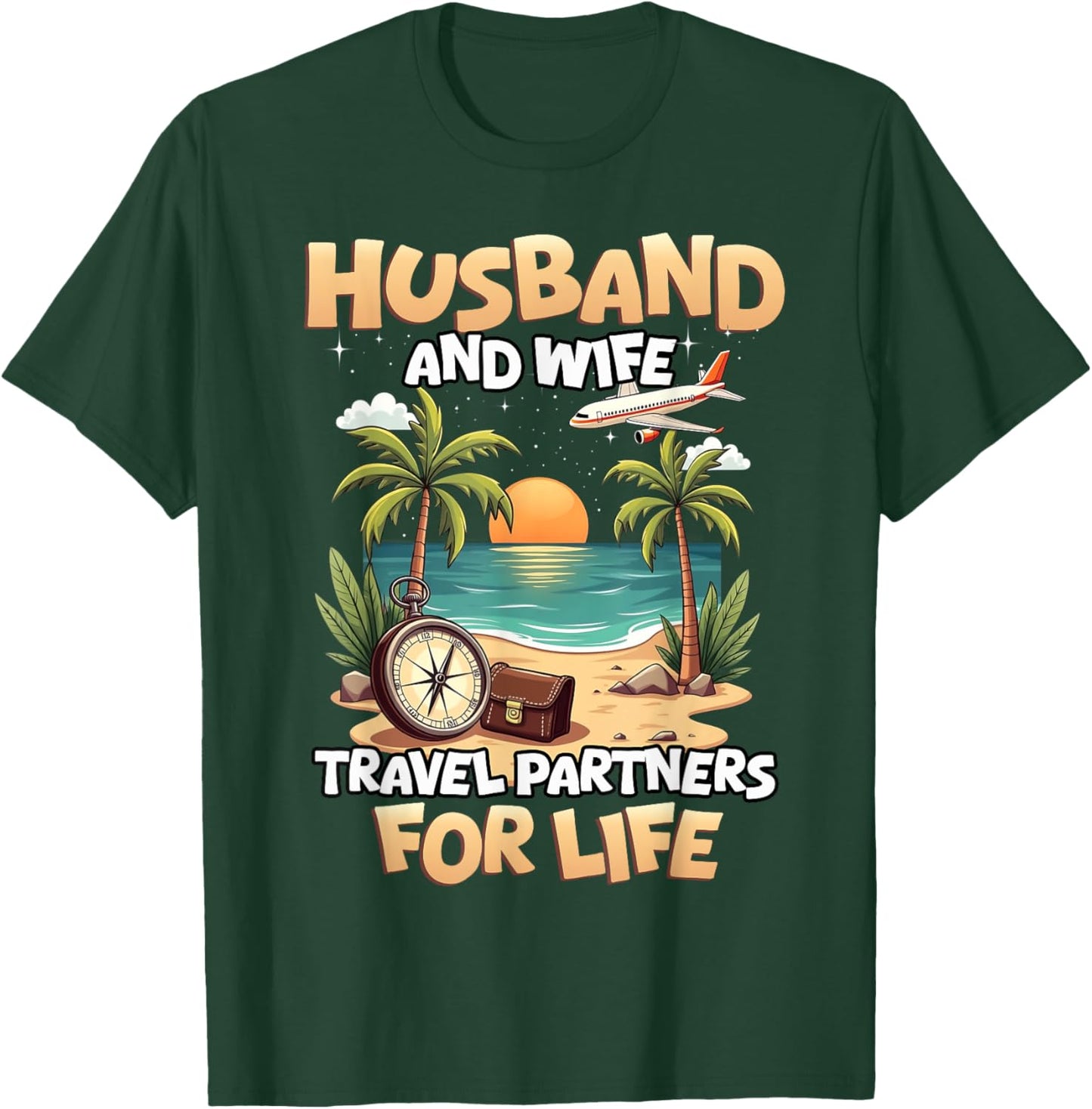 Husband And Wife Travel Partners Beach Matching Couples T-Shirt - T-Shirt | Forest