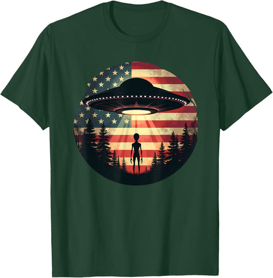 Alien/Extraterrestrial UFO American Fl Sci-Fi Patriotic T-Shirt - T-Shirt | Forest