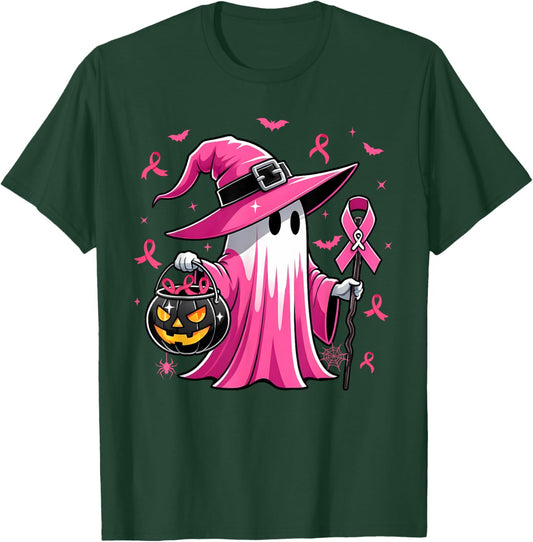 Halloween Pink Ghost Witch Breast Cancer Awareness Women T-Shirt - T-Shirt | Forest