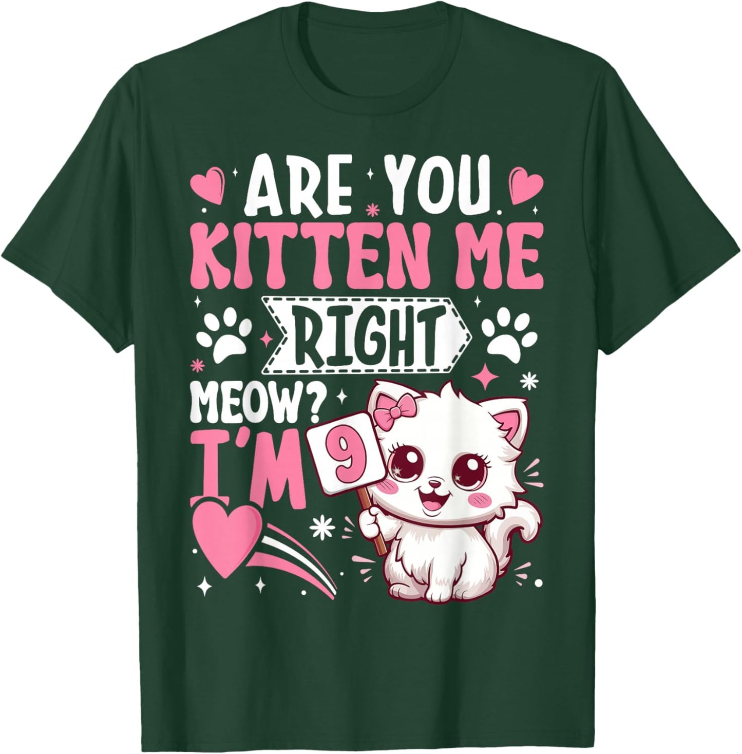 9th Birthday Shirt Girl 9 Year Old Kitten Cat Happy Bday T-Shirt - T-Shirt | Forest