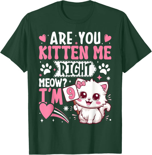 9th Birthday Shirt Girl 9 Year Old Kitten Cat Happy Bday T-Shirt - T-Shirt | Forest