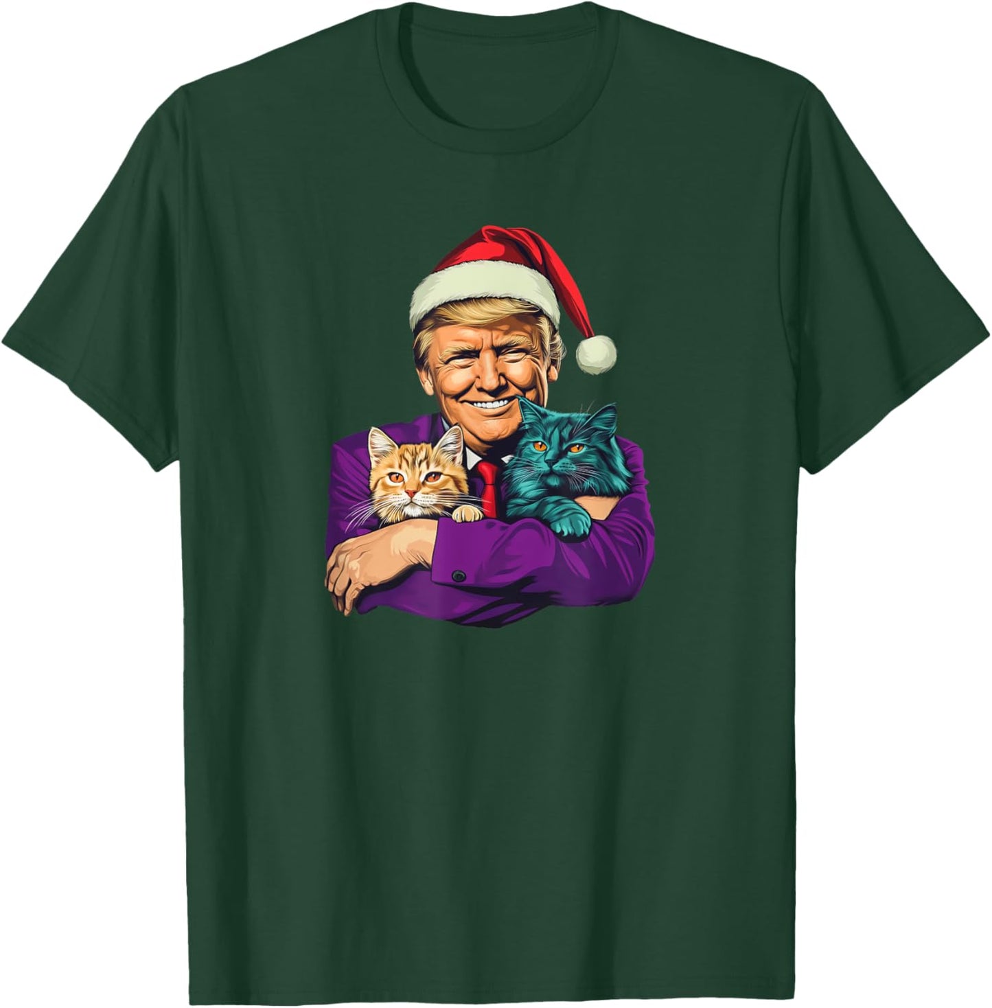 Trump Holding Cats Merry Christmas Festive Funny T-Shirt - T-Shirt | Forest
