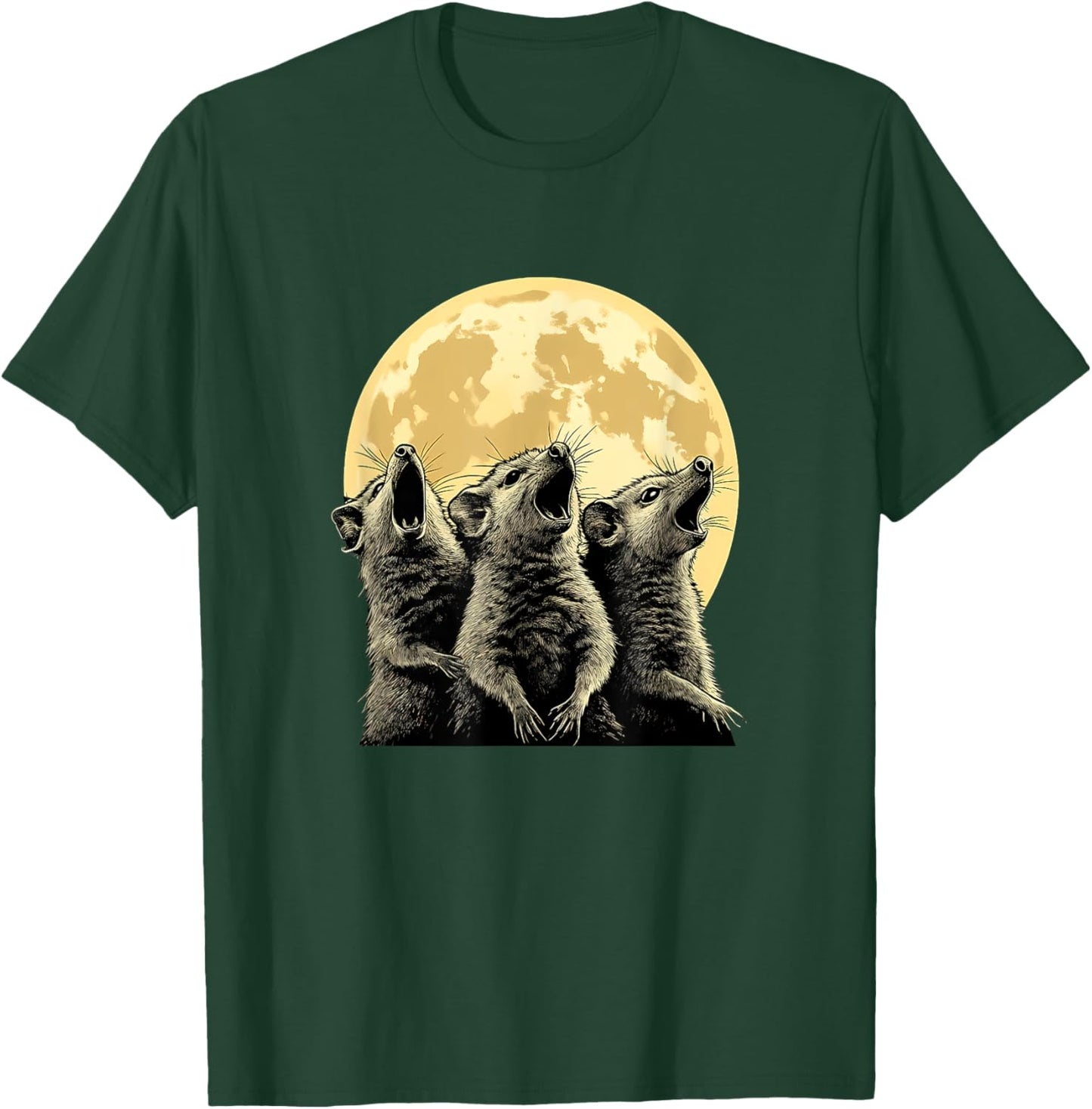 Three Possums Howling at the Moon - Funny 3 Opossum Howl T-Shirt - T-Shirt | Forest