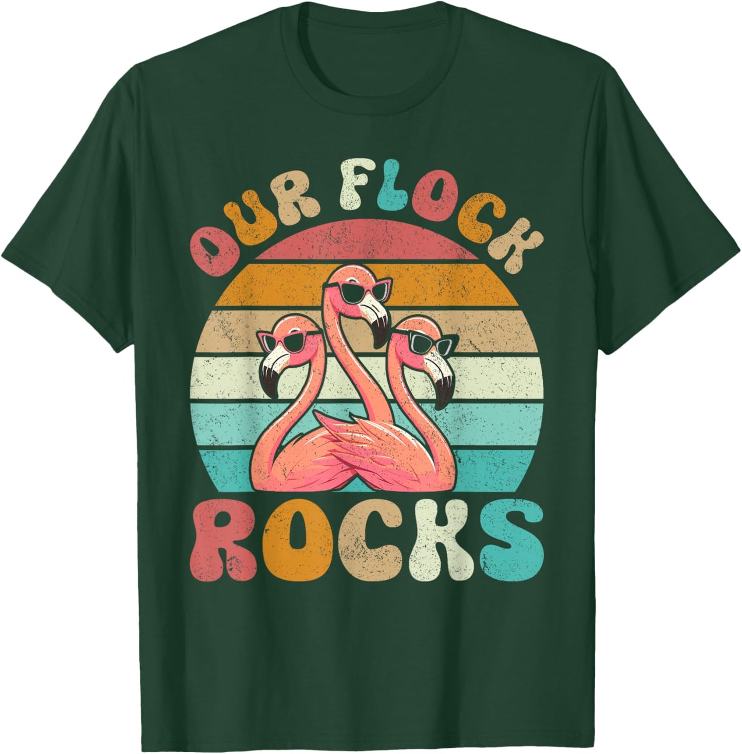 Our Flock Rocks Flamingo Matching Family Vacation T-Shirt - T-Shirt | Forest