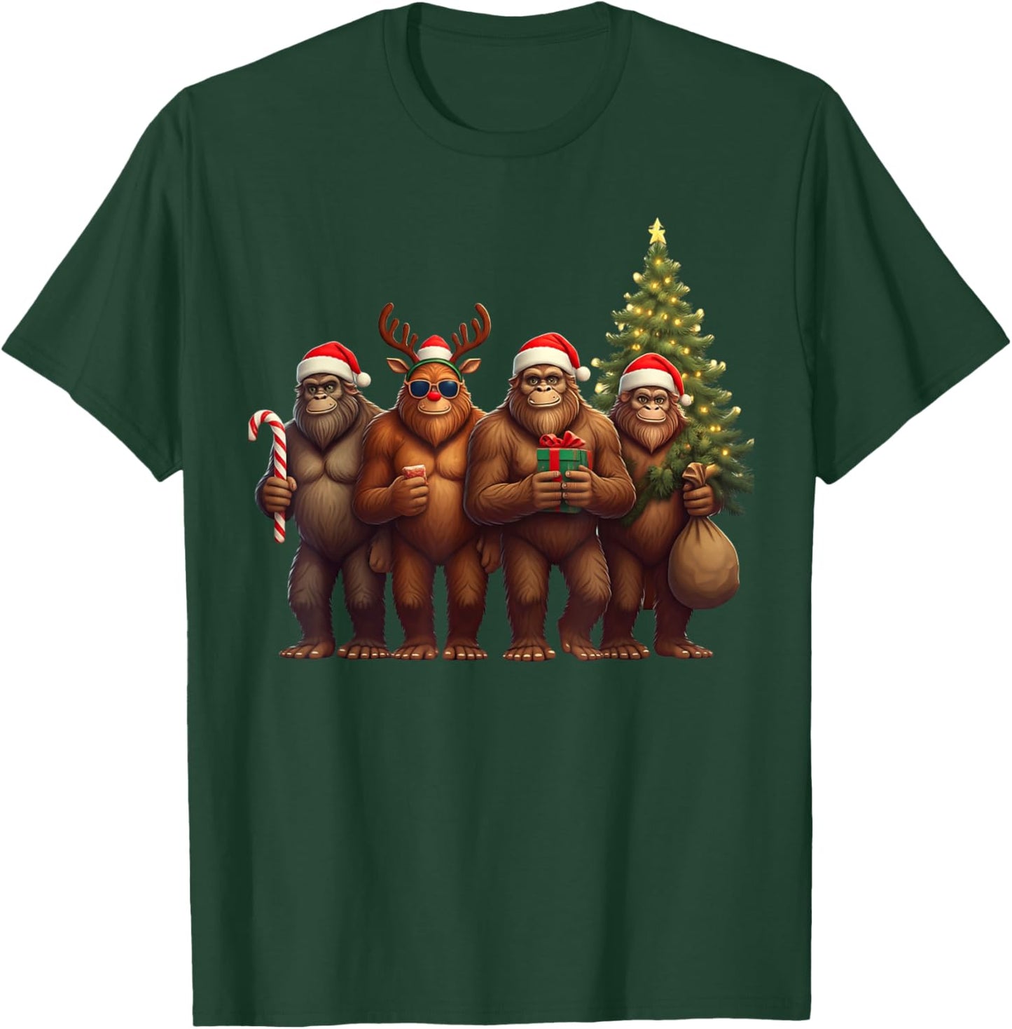 Santa Bigfoot Christmas Lights Bigfoot Lover Xmas Squad T-Shirt - T-Shirt | Forest
