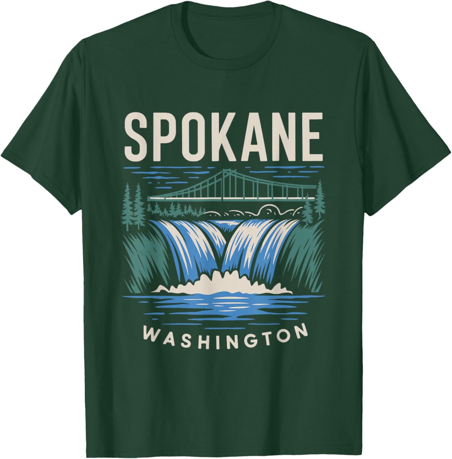 Spokane Washington Waterfall | Vintage Bridge Souvenir T-Shirt - T-Shirt | Forest