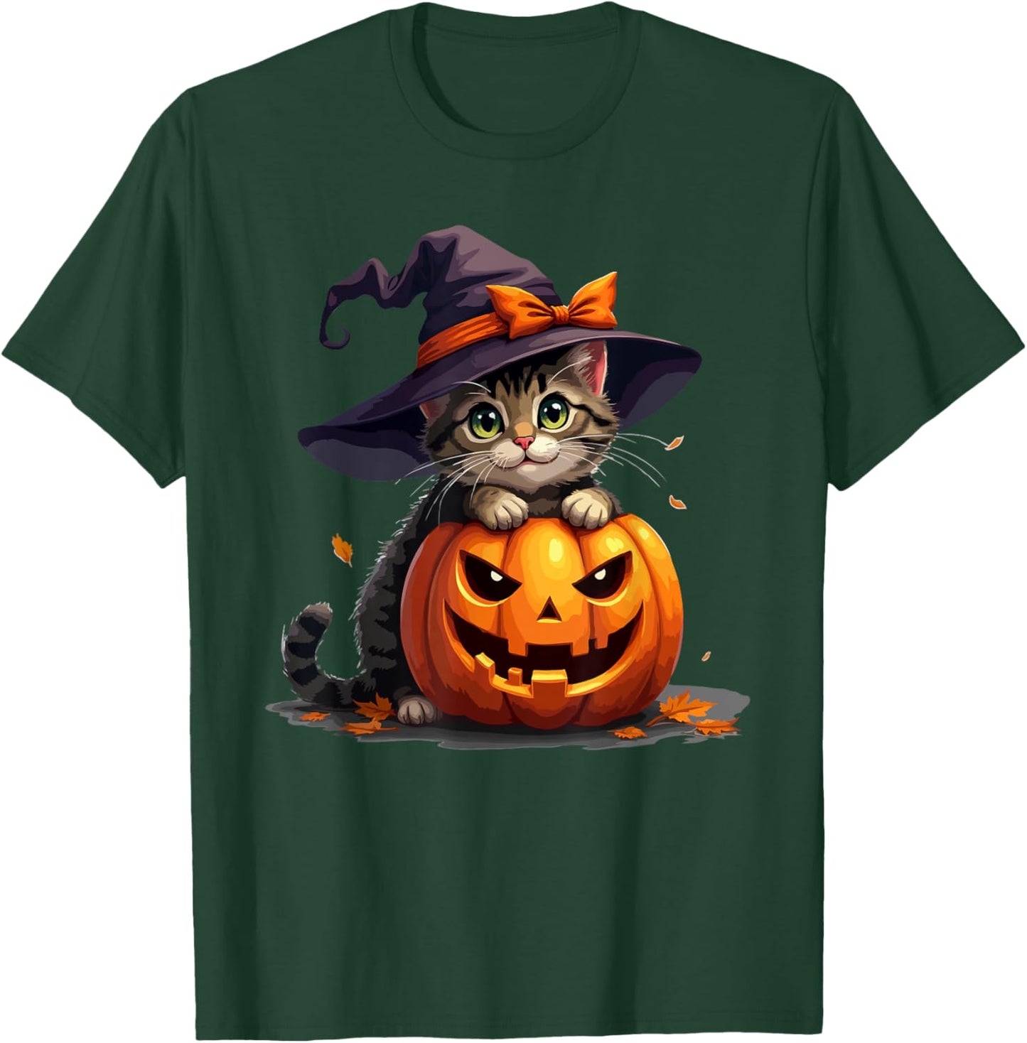 Funny Cute Cat in Pumpkin Halloween Witch Cats Lover Spooky T-Shirt - T-Shirt | Forest