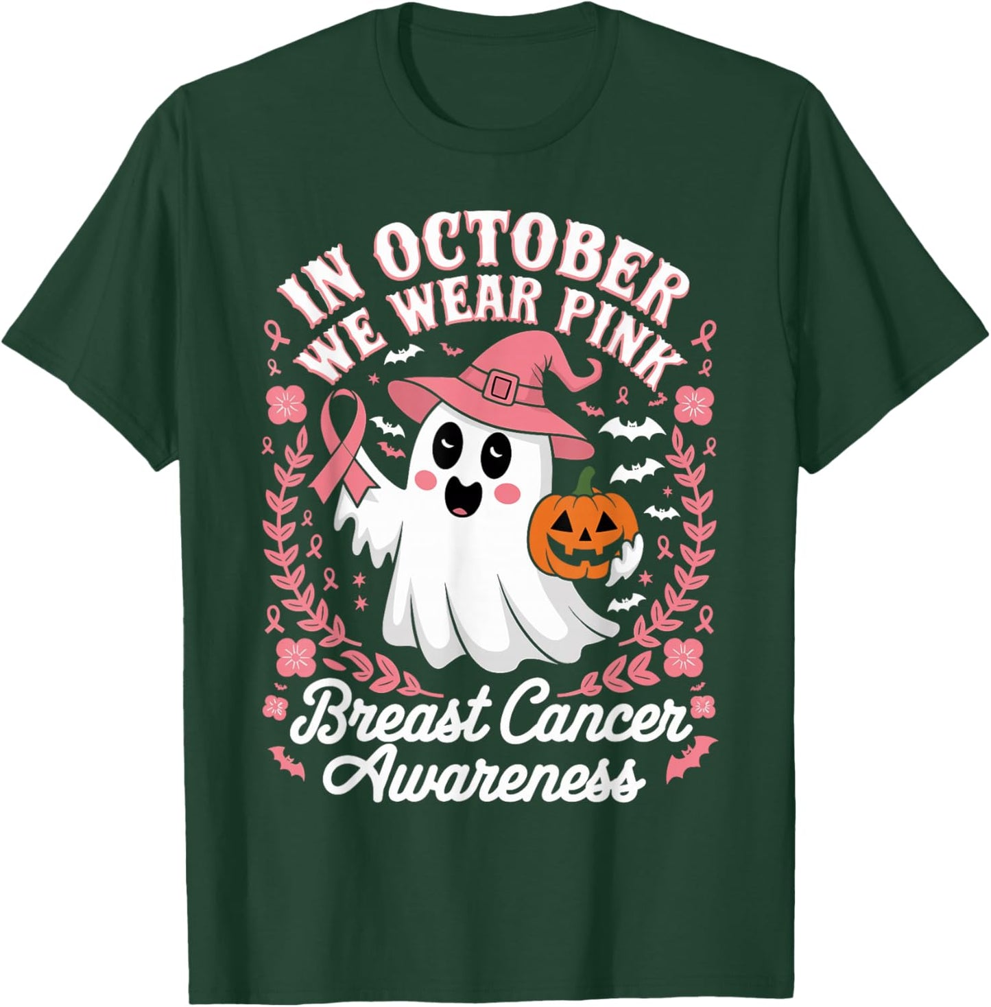In October We Wear Pink Pumpkins Breast Cancer Awareness T-Shirt - T-Shirt | Forest