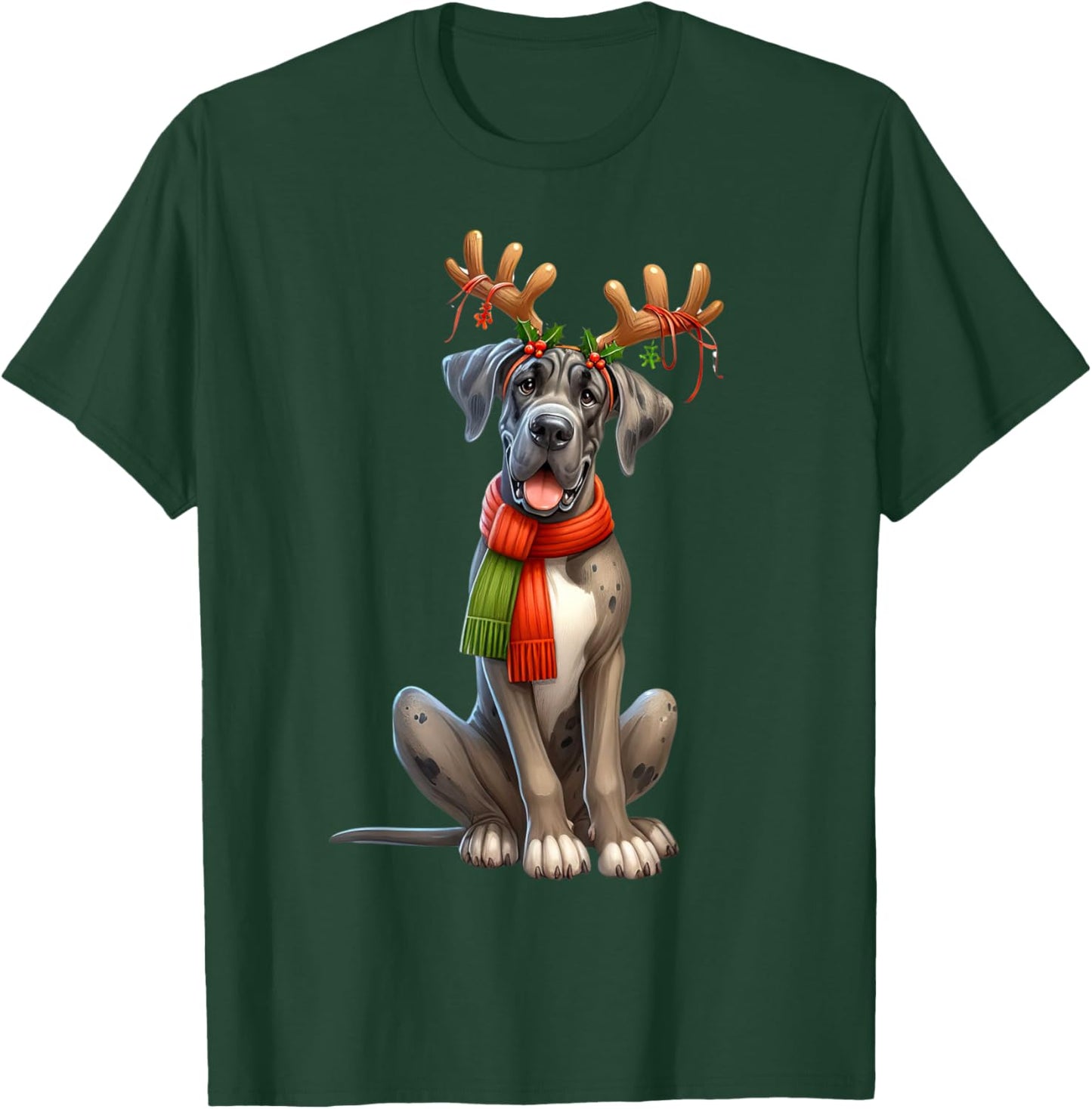 Great Dane Reindeer Santa Hat Xmas Lights Christmas Xmas Dog T-Shirt - T-Shirt | Forest