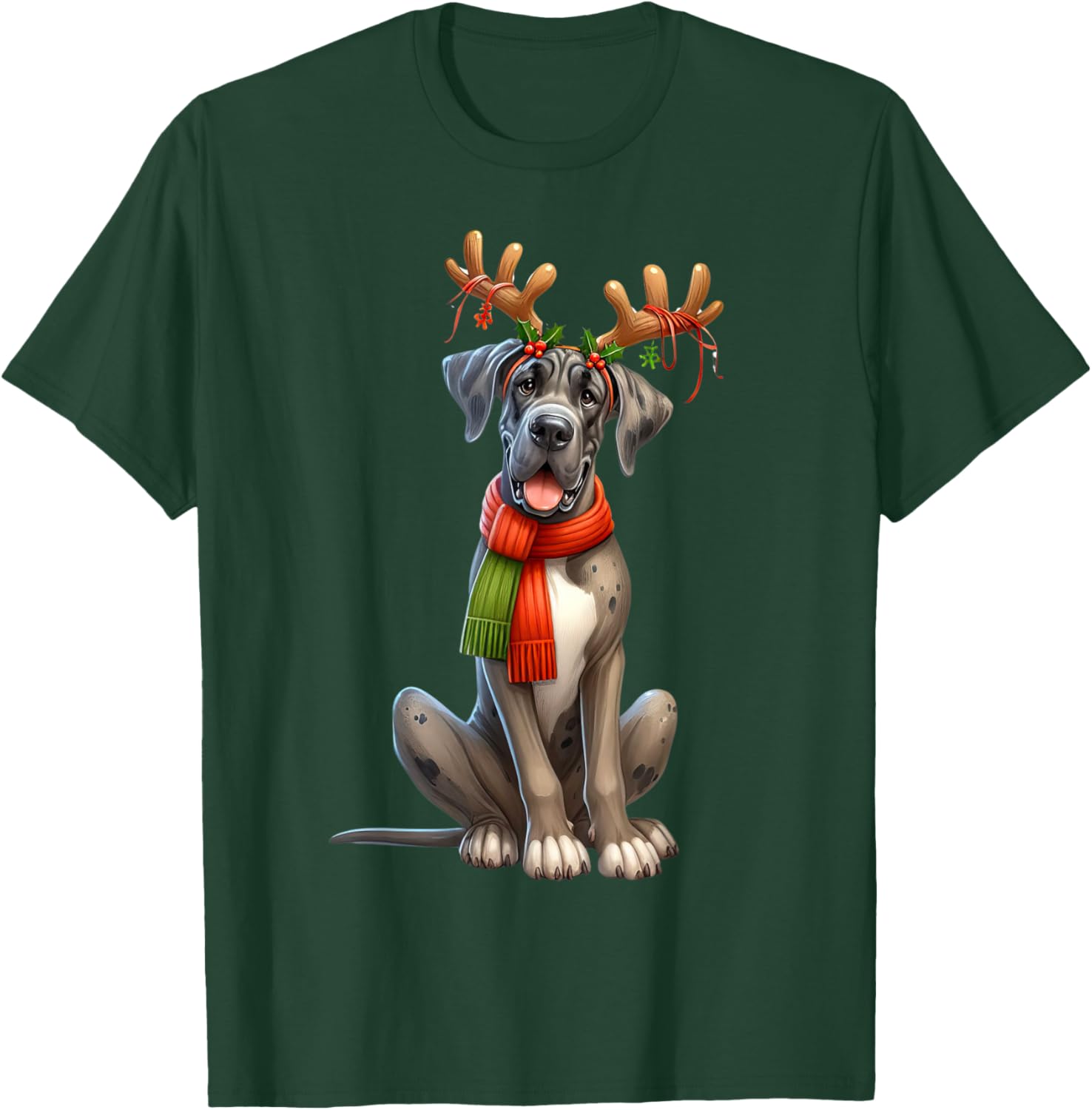 Great Dane Reindeer Santa Hat Xmas Lights Christmas Xmas Dog T-Shirt - T-Shirt | Forest