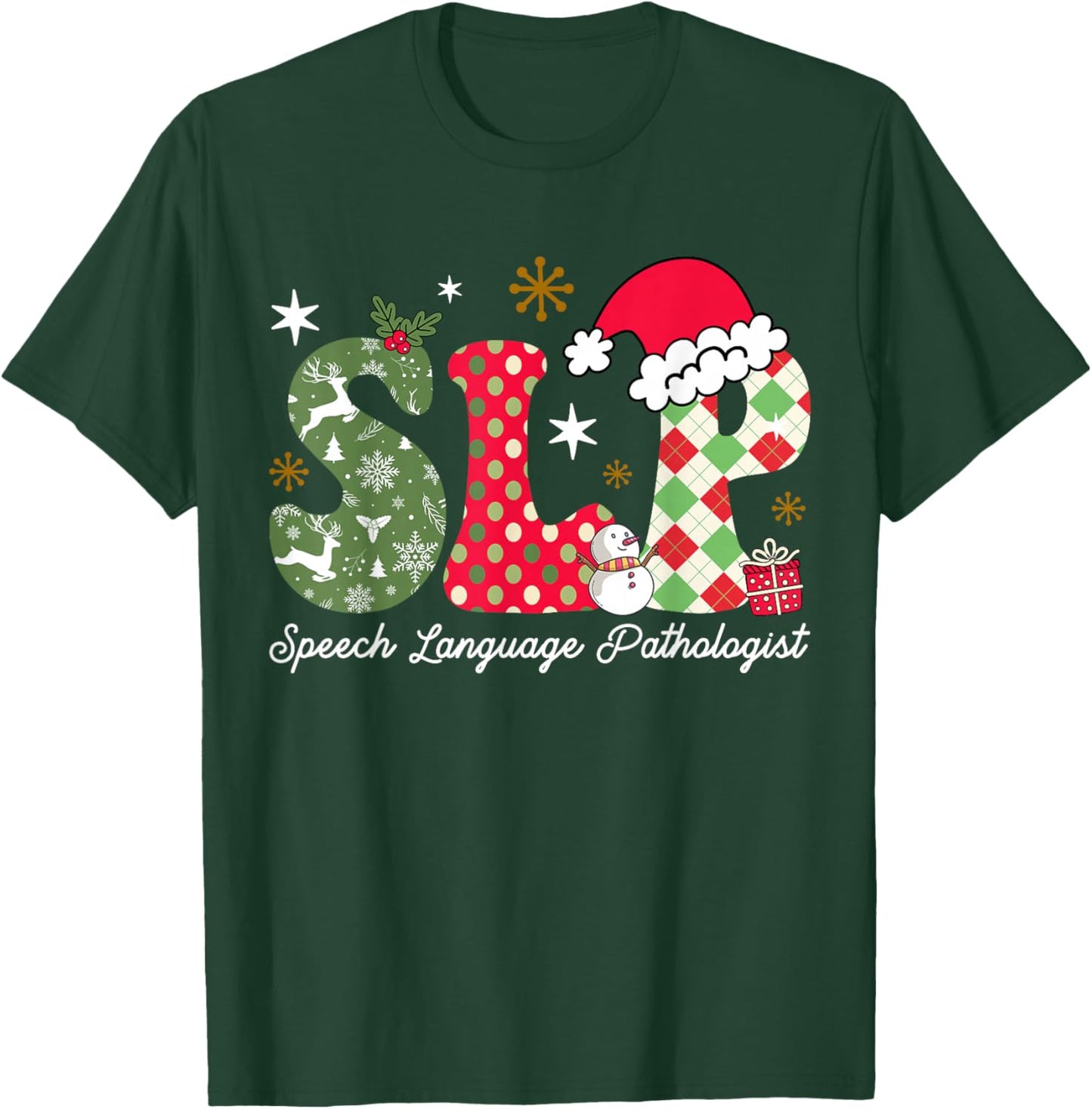 Christmas Speech Language Pathologist SLP Speech Therapy T-Shirt - T-Shirt | Forest