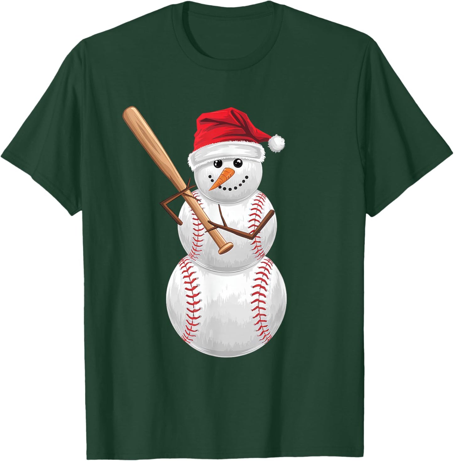 Baseball Christmas Snowman Playing Baseball Men Women Kids T-Shirt - T-Shirt | Forest