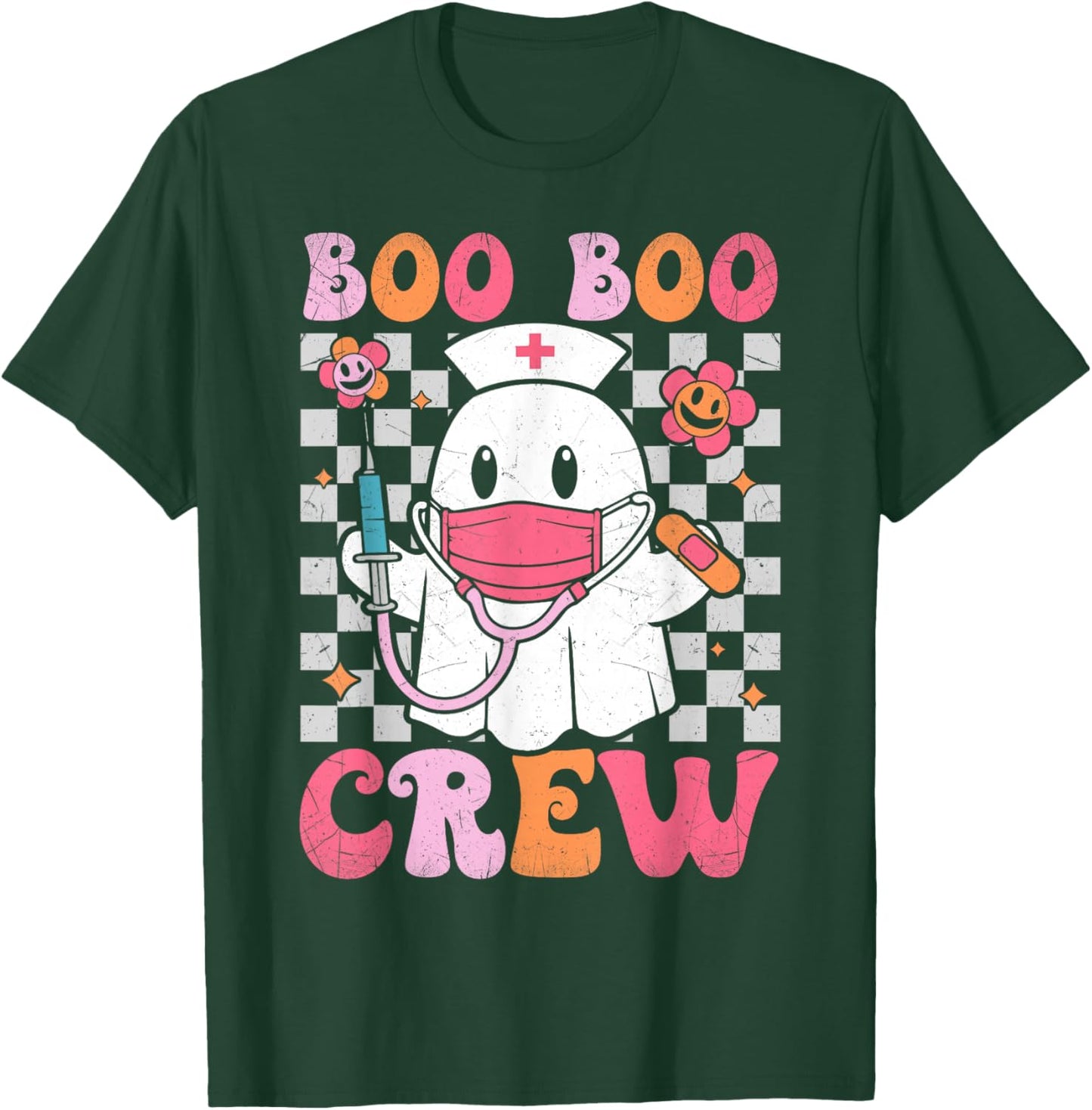 Boo Boo Crew Halloween Ghost Nurse Cute Boo Nursing Groovy T-Shirt - T-Shirt | Forest