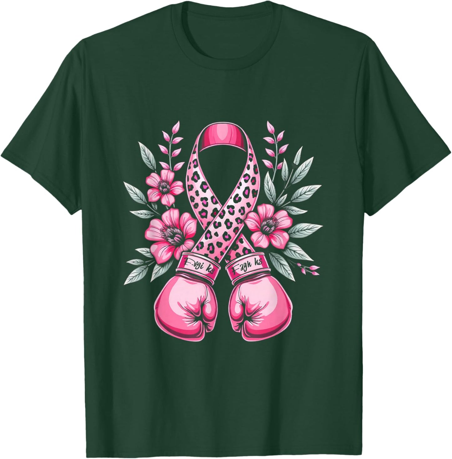 Pink Ribbon Leopard Print Boxing Gloves Breast Cancer Design T-Shirt - T-Shirt | Forest