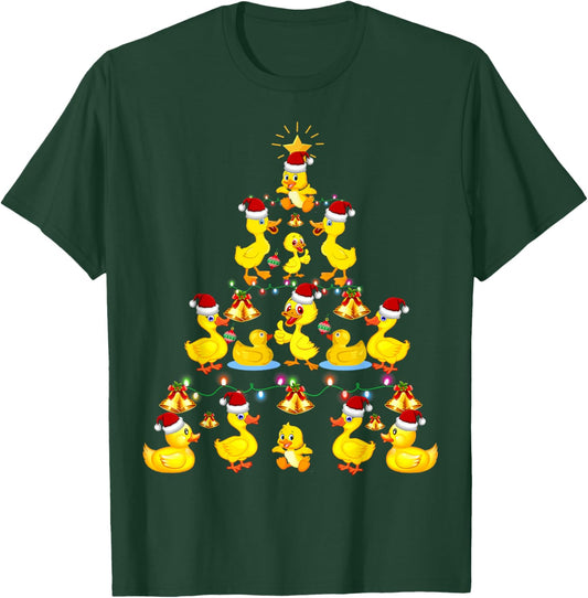 Cute Duck Santa Hat Christmas Tree Lights Holiday Costume T-Shirt - T-Shirt | Forest