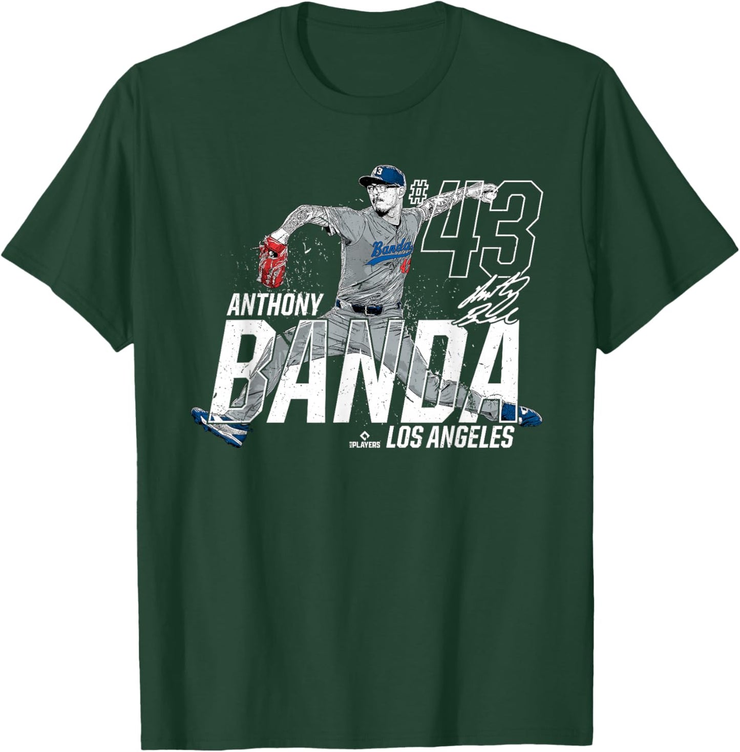 Dynamic Pose Anthony Banda Los Angeles Baseball MLBPA T-Shirt - T-Shirt | Forest