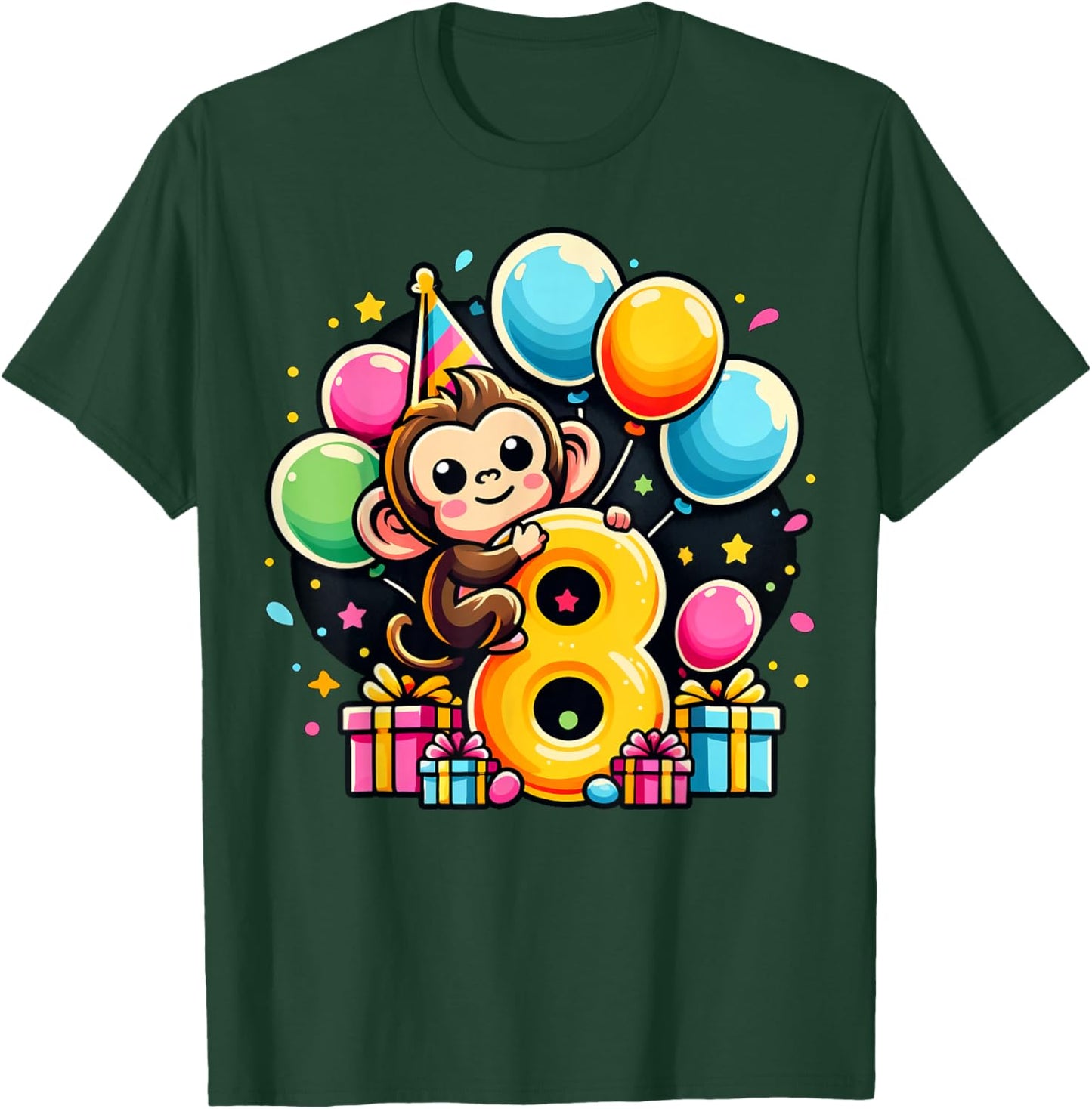 Monkey 8th birthday boy girl 8 years old eighth eight Monkey T-Shirt - T-Shirt | Forest