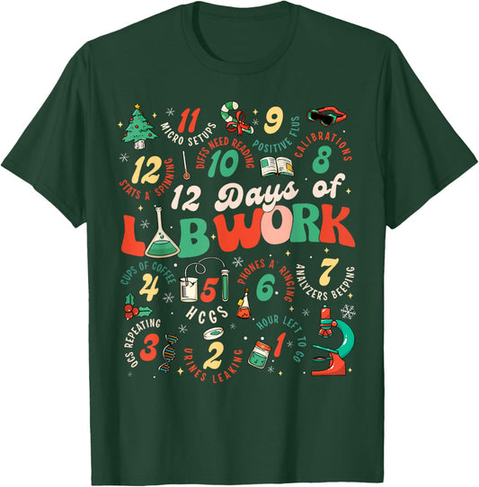 12 Days Of Lab Technician Christmas Funny Medical Laboratory T-Shirt - T-Shirt | Forest