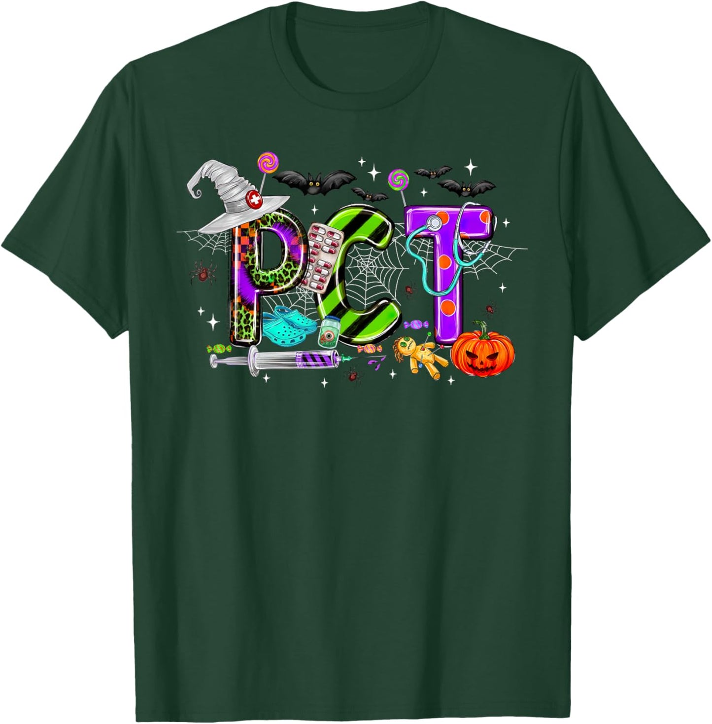 Retro PCT Patient Care Technician Halloween Spooky Season T-Shirt - T-Shirt | Forest