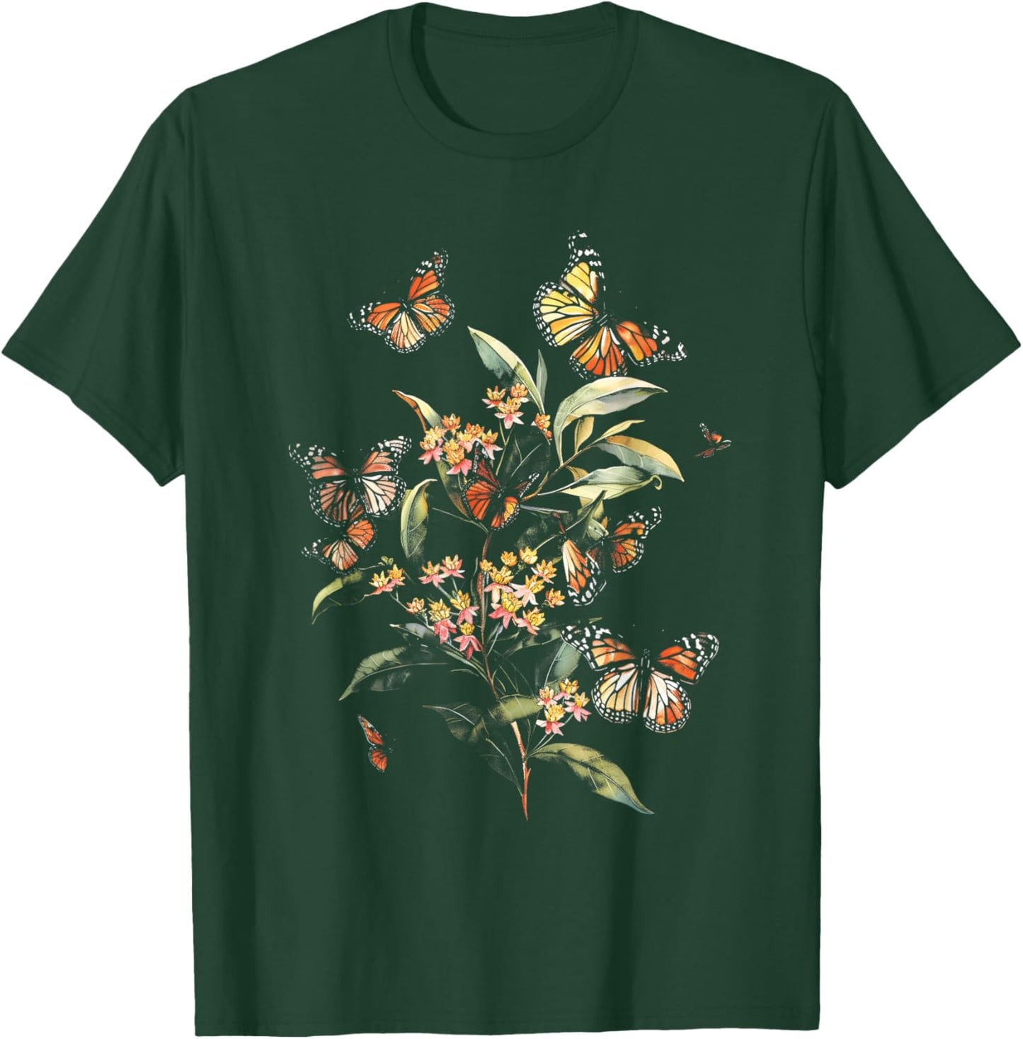 Vintage Monarch Butterfly Milkweed Flower Girl Plant Mom T-Shirt - T-Shirt | Forest