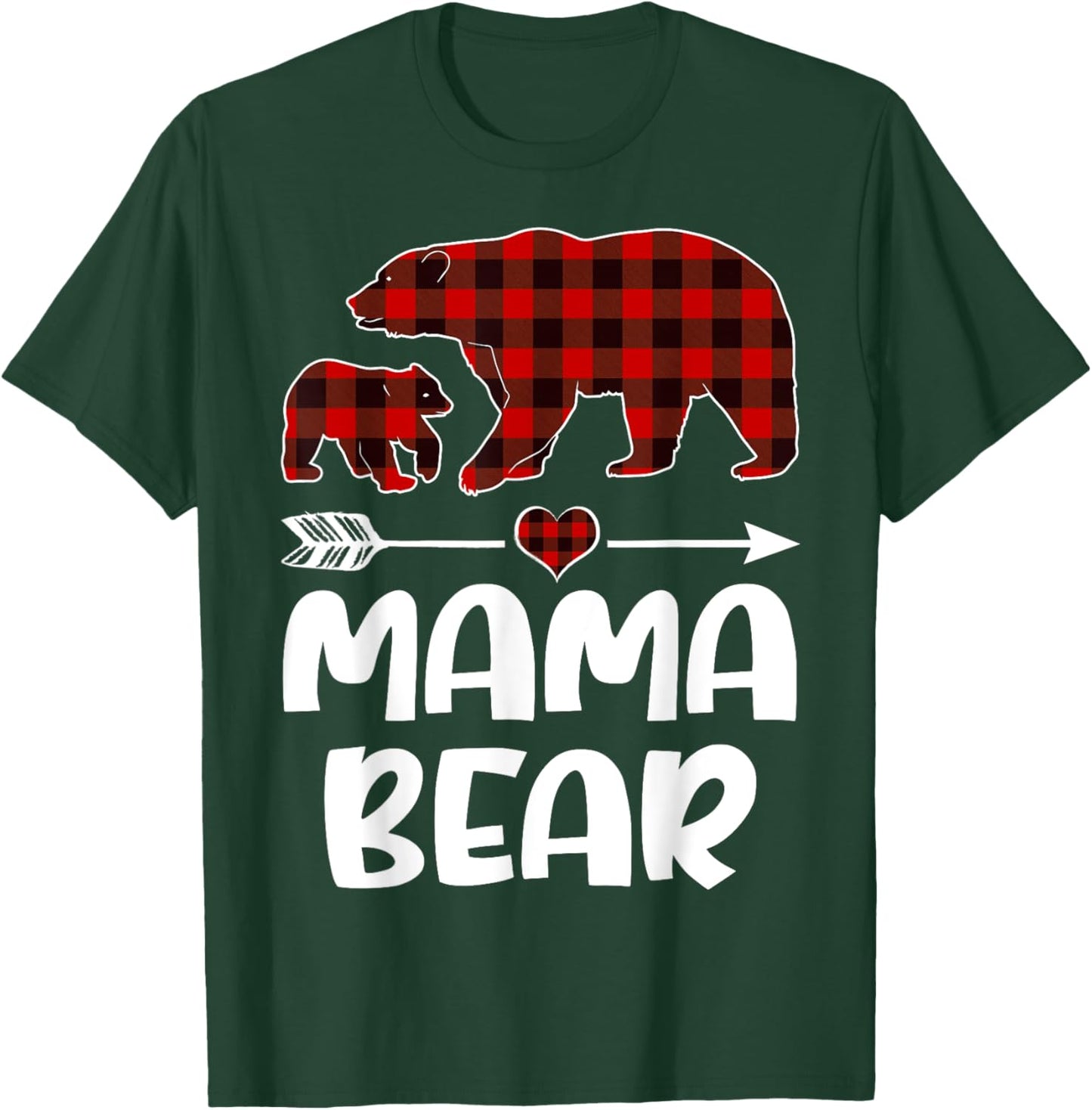 Mama Bear Red& Black Plaid Flannel Christmas Family Pajamas T-Shirt - T-Shirt | Forest