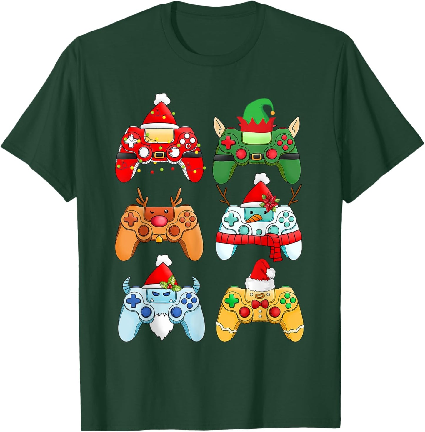 Video Game Christmas Controller Xmas Gamer Santa Hat Boys T-Shirt - T-Shirt | Forest