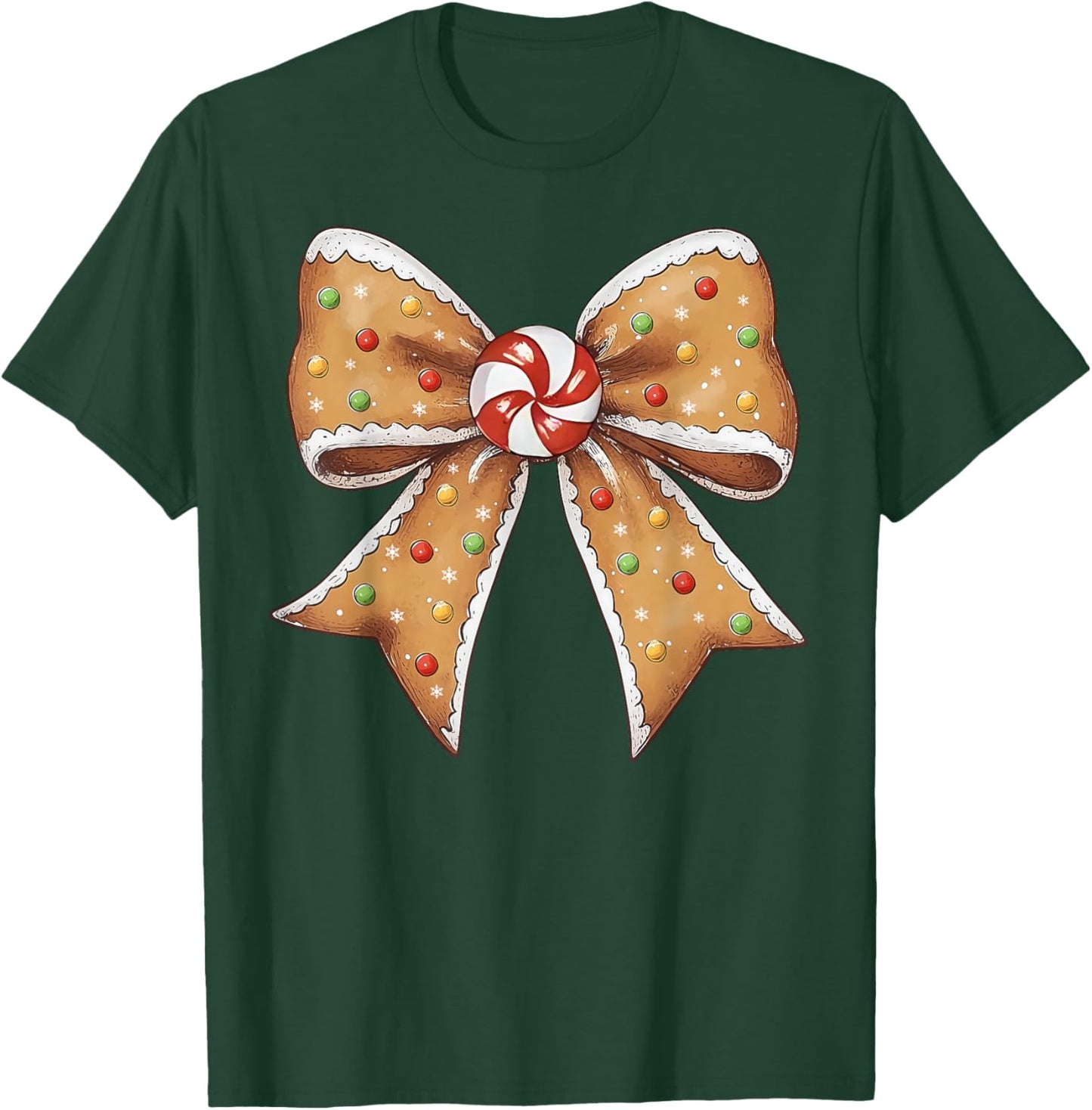 Cute Gingerbread Coquette Bow Christmas Women Kids Girls T-Shirt - T-Shirt | Forest