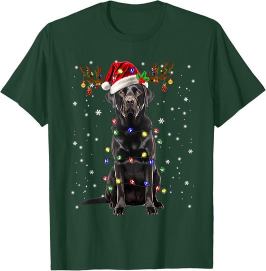 Black Lab Labrador Christmas Tree Light Pajama Dog Xmas T-Shirt - T-Shirt | Forest