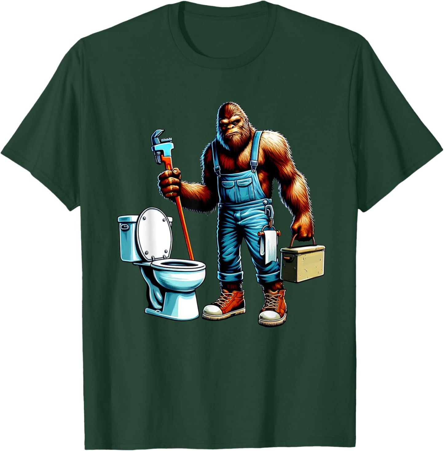 Bigfoot At Work Plumber Plumbing Worker Sasquatch Funny T-Shirt - T-Shirt | Forest