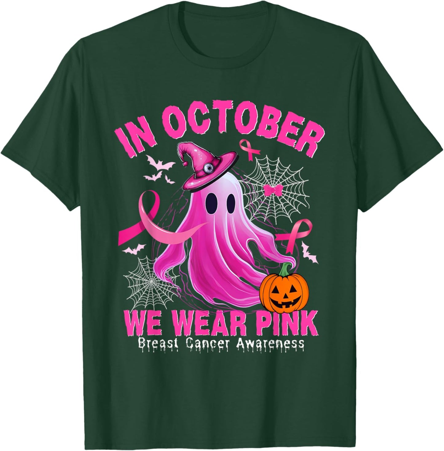 In October We Wear Pink Ghost Breast Cancer Shirts T-Shirt - T-Shirt | Forest