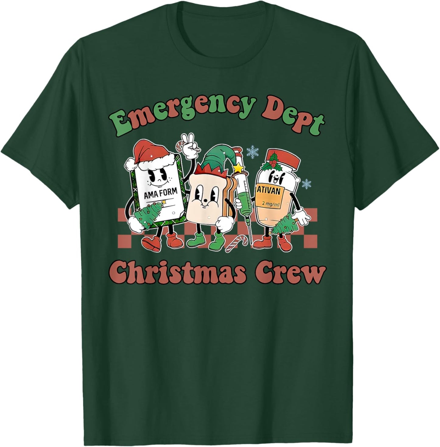 Emergency Department ER Nurse Christmas Outfit Adult Christmas/Winter Holidays Black X-Small Short Sleeve Christmas-themed Emergency Room Staff T-Shirt - T-Shirt | Forest