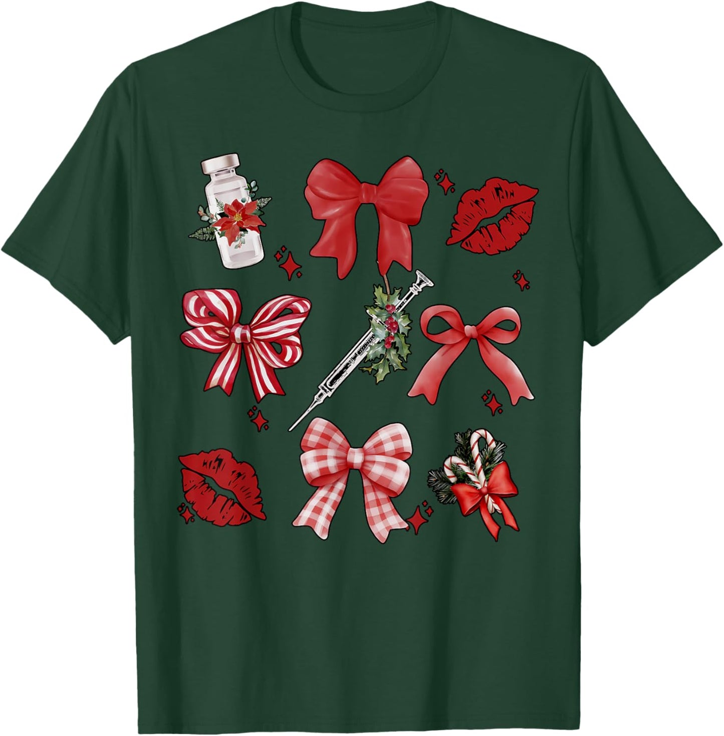 Christmas Aesthetic Nurse Injector Coquette Bow Botox Dealer T-Shirt - T-Shirt | Forest