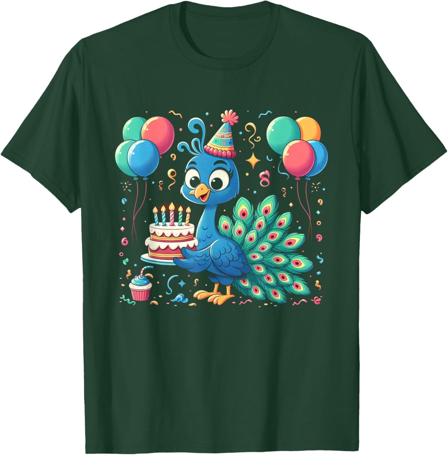 Peacock Kids Birthday Party Boy Bday Girl Candles T-Shirt - T-Shirt | Forest