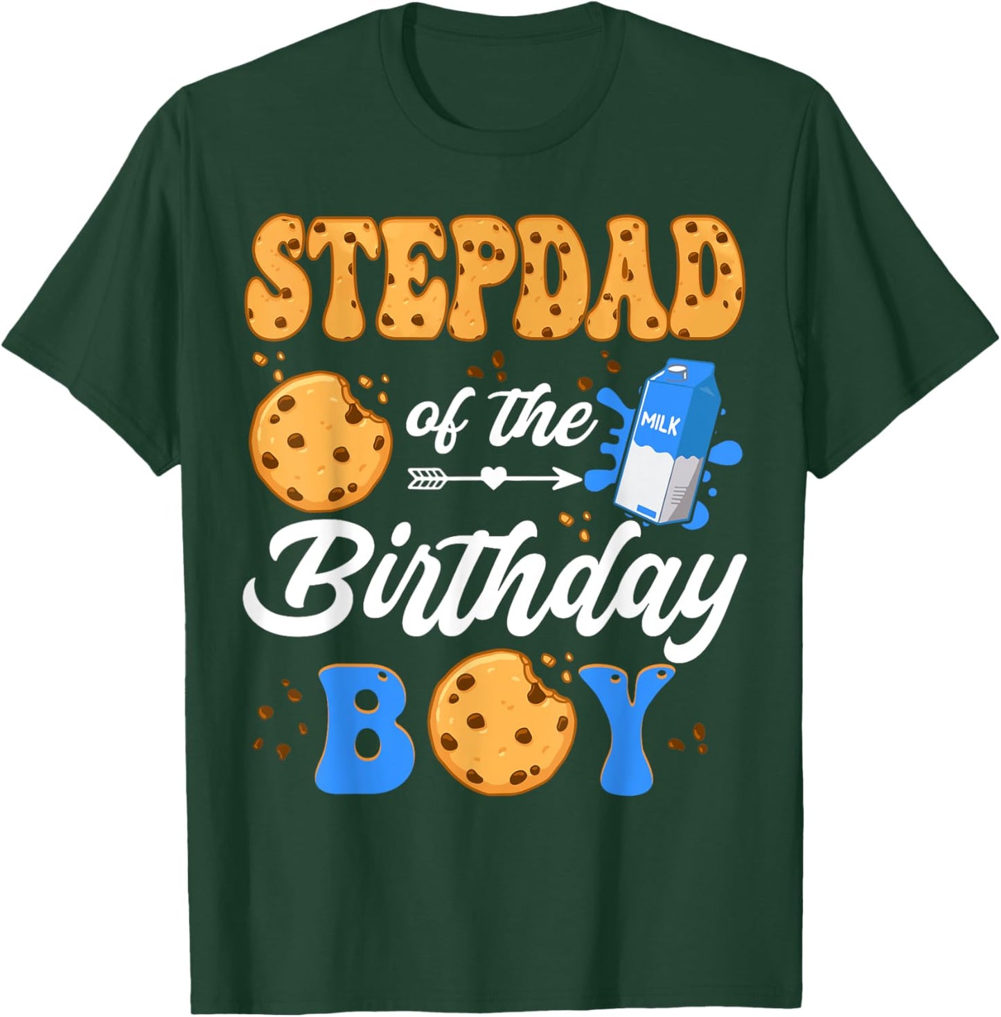 StepDad Of The Birthday Boy Milk And Cookies 1St Birthday T-Shirt - T-Shirt | Forest