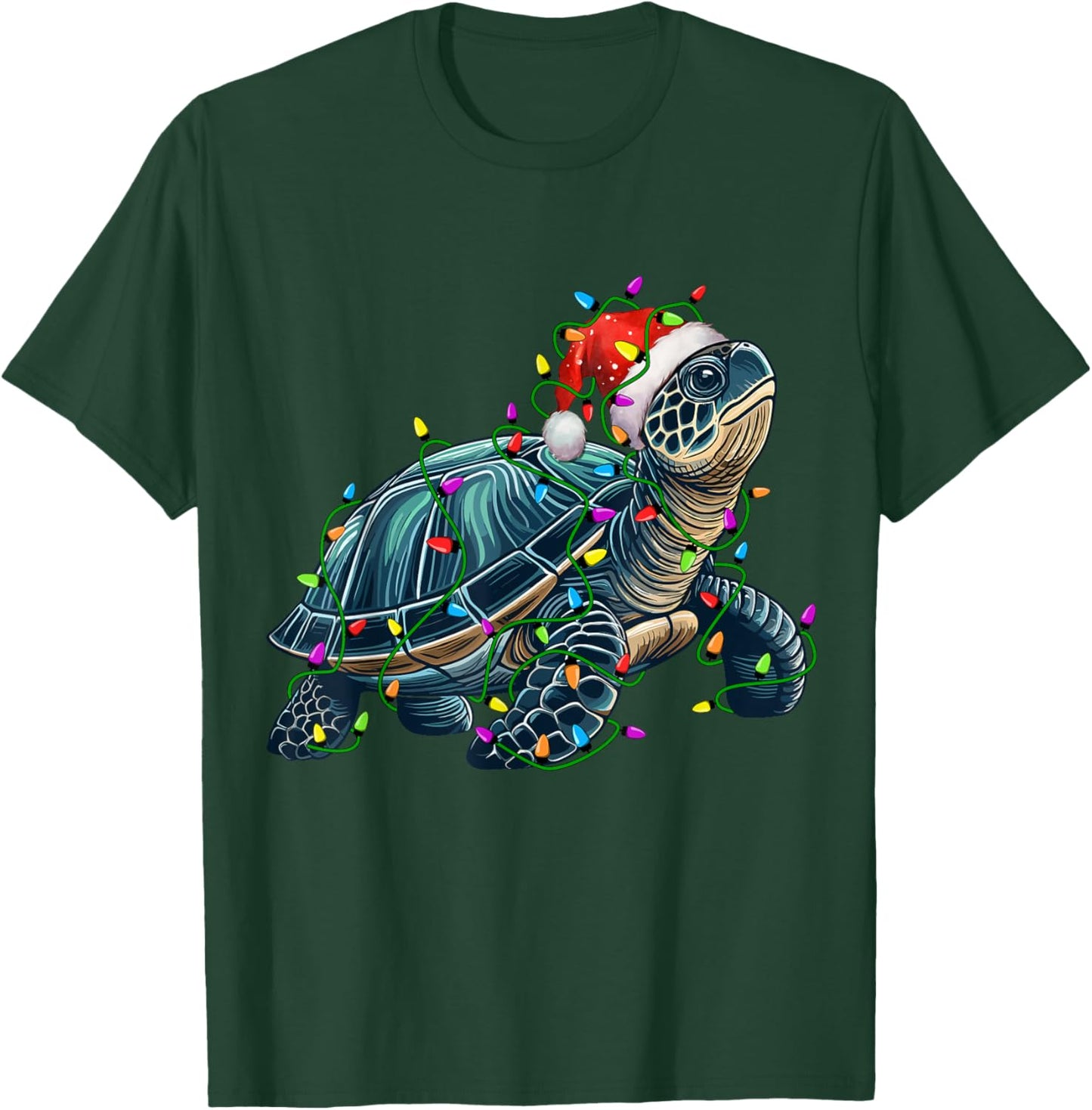 Turtle Santa Christmas Tree Lighting Xmas Funny T-Shirt - T-Shirt | Forest
