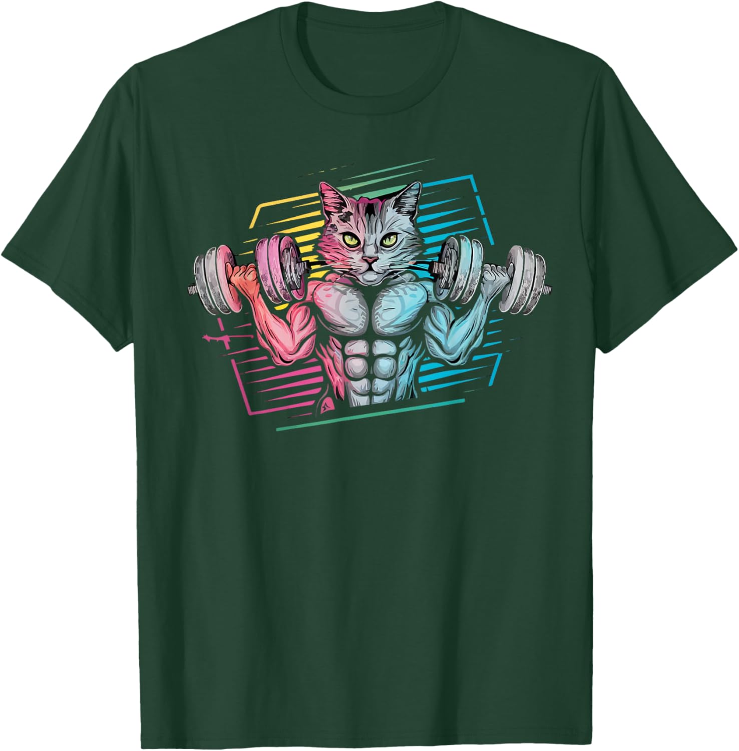 Funny cat Lifting Weights Gym Workout Animal Fitness cat T-Shirt - T-Shirt | Forest