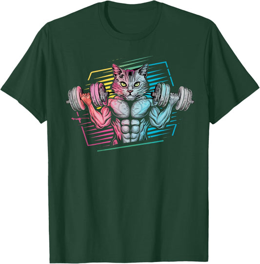 Funny cat Lifting Weights Gym Workout Animal Fitness cat T-Shirt - T-Shirt | Forest