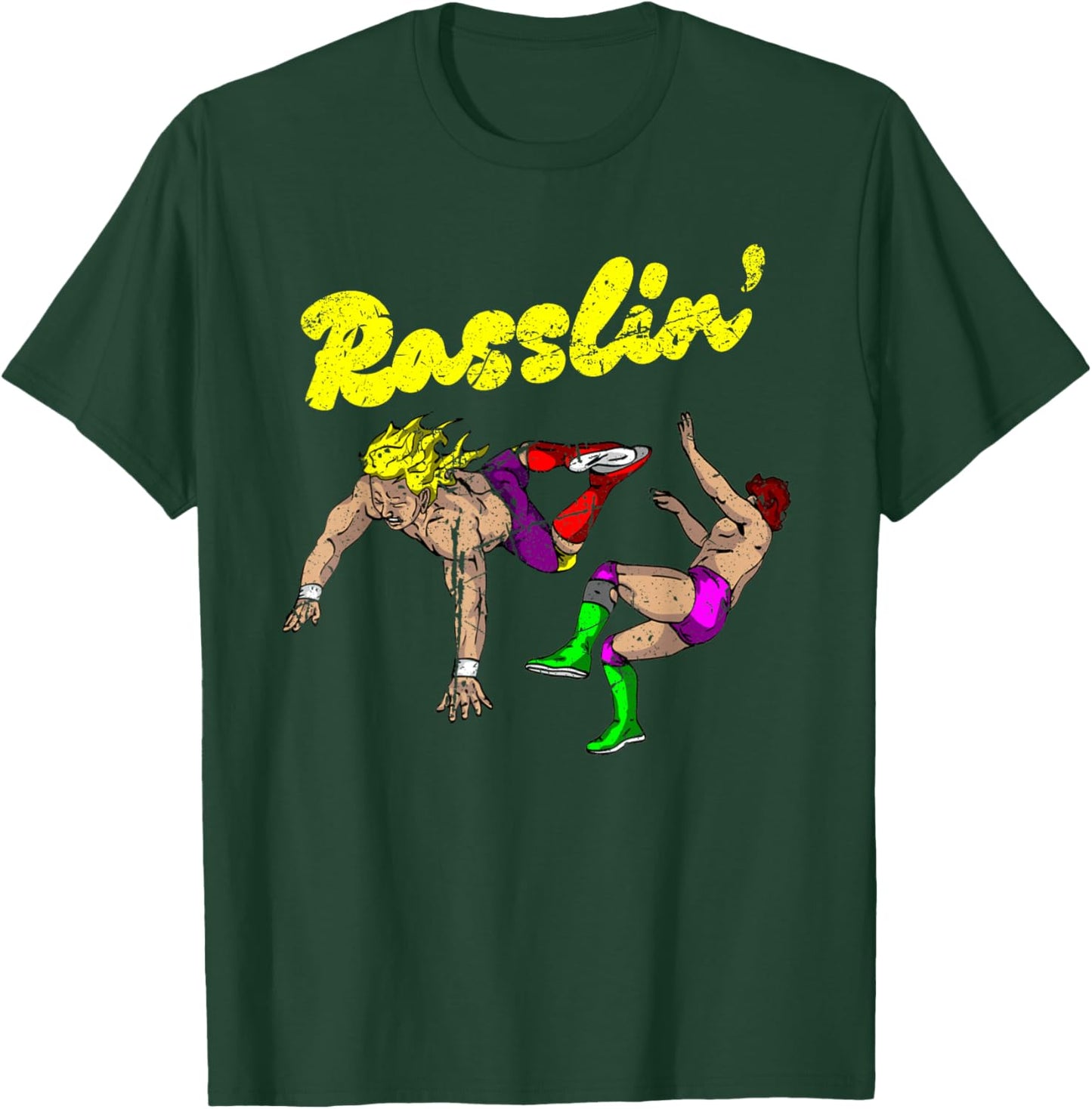 Masked Designer Vintage Grunge Rasslin' Pro Wrestling Fan - Black - -Adults & Kids - Short Sleeve - - Wrestling Fan T-Shirt - T-Shirt | Forest