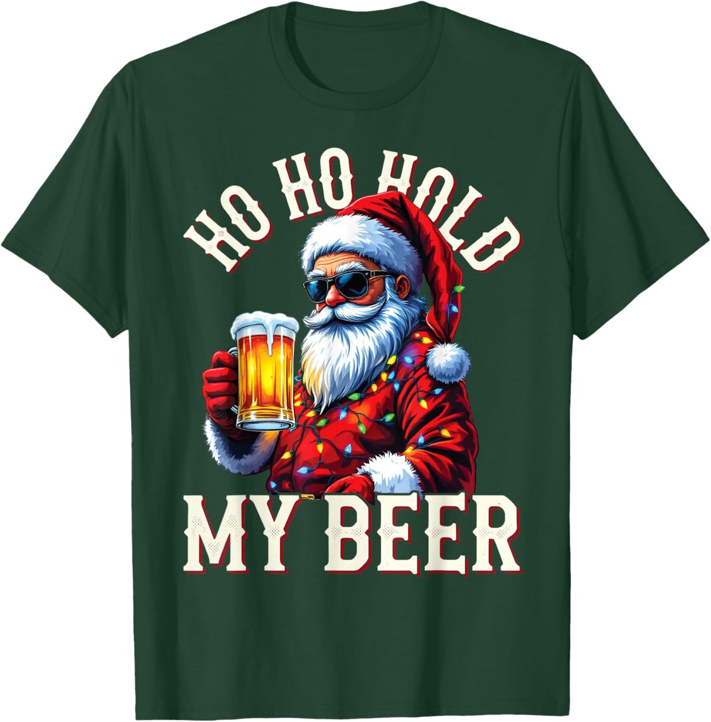 Funny Christmas Santa Ho Ho Hold My Bear Cool Sunglasses T-Shirt - T-Shirt | Forest
