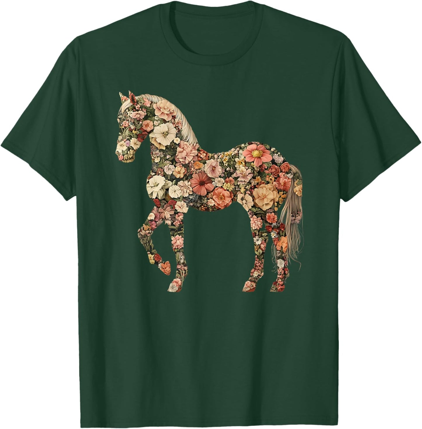 Horse Lover Gifts Floral Horse - Adults, Black, Small, Short Sleeve T-Shirt - T-Shirt | Forest
