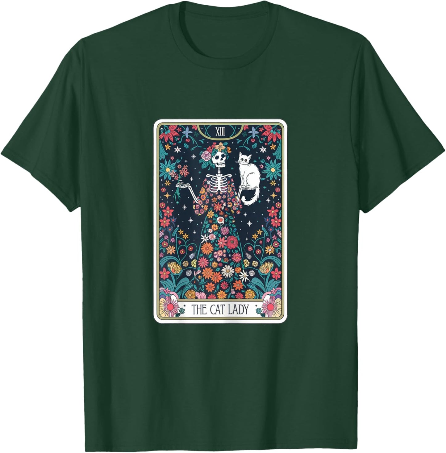 Tarot Card The Cat Lady Cats Lover Vintage Goth Art Skeleton T-Shirt - T-Shirt | Forest