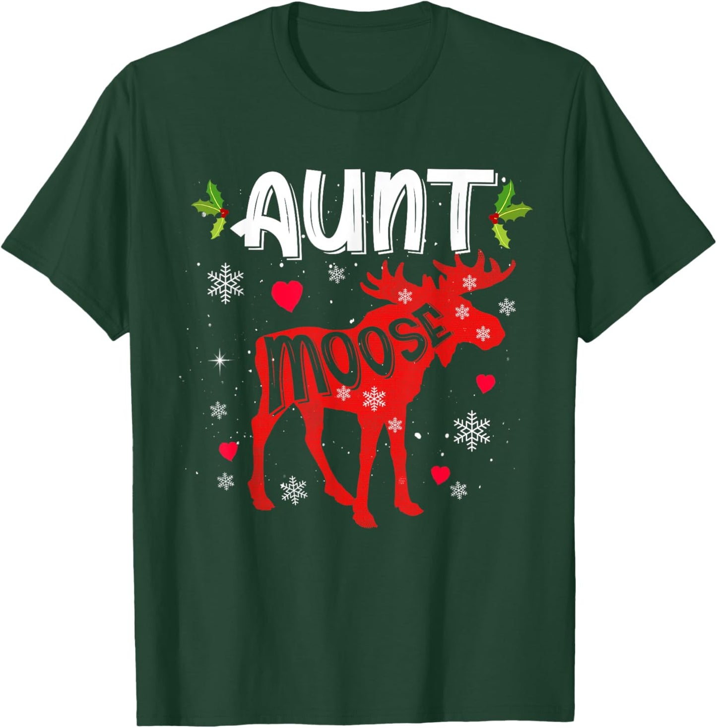 Aunt Moose Heart Christmas Family Matching Xmas Pajamas T-Shirt - T-Shirt | Forest