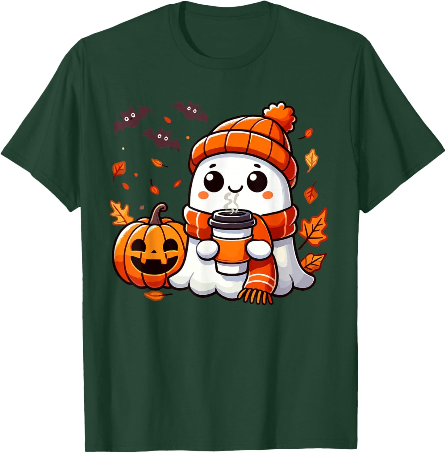 Cute Halloween Ghost Drinking Ice Coffee, Halloween Women T-Shirt - T-Shirt | Forest