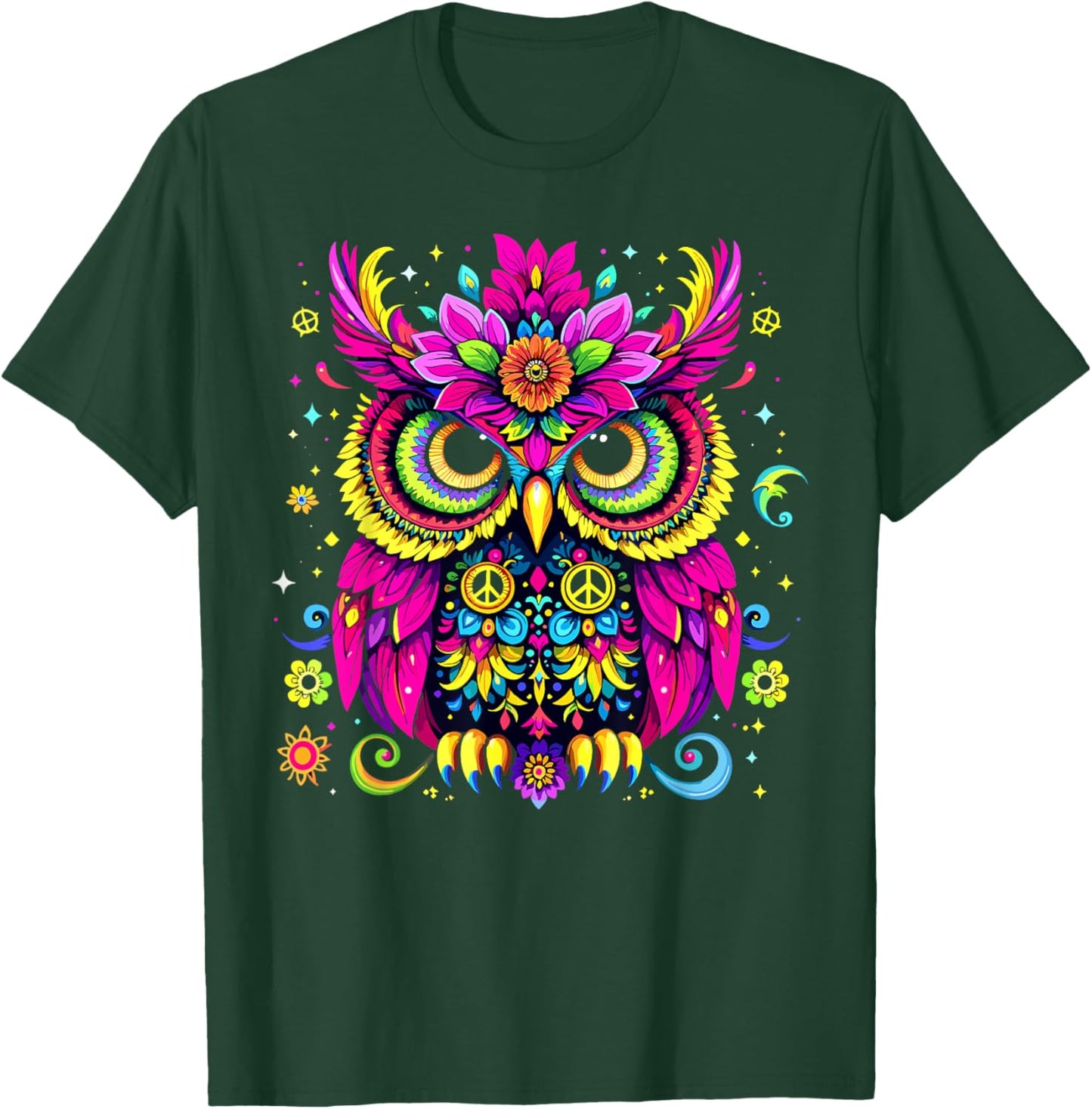 Trippy EDM Peace Owl Hippie Psychedelic T-Shirt - T-Shirt | Forest