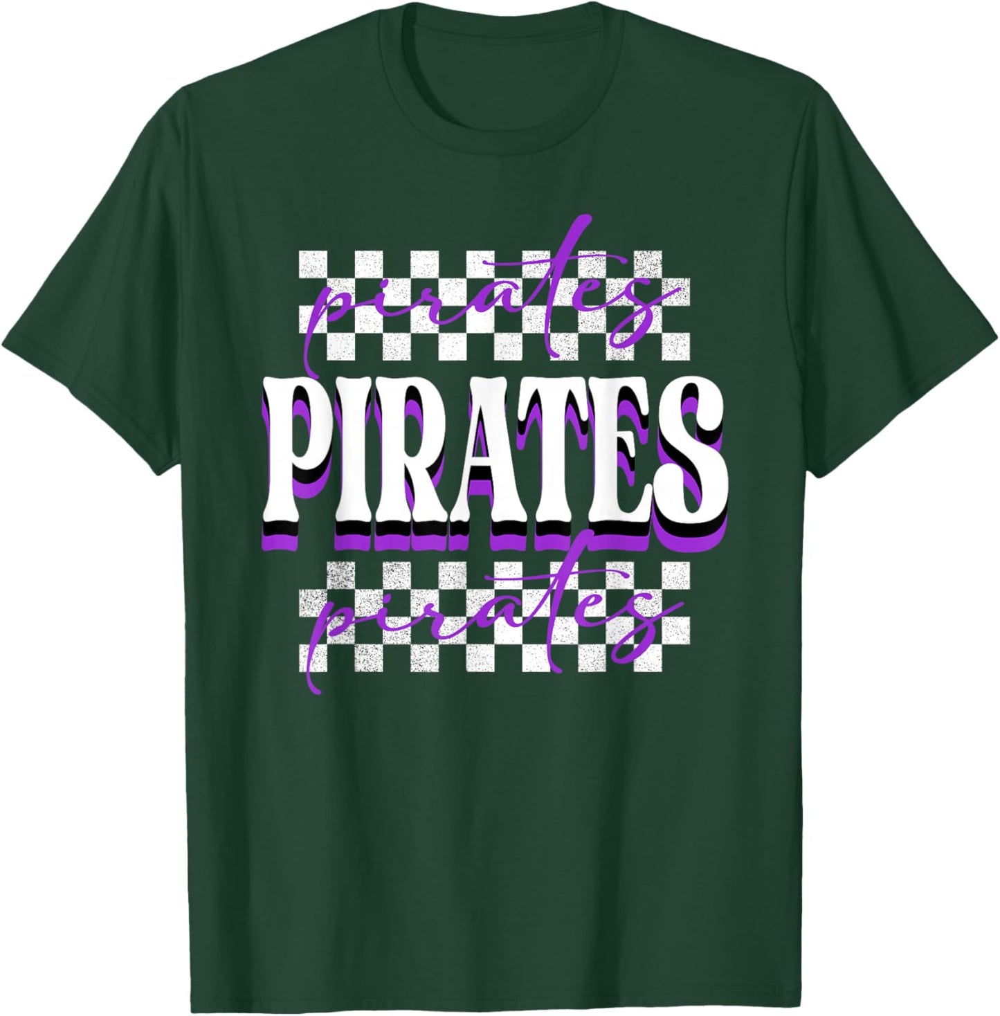 Pirates Checkered School Spirit Purple Pirate Pride Mascot T-Shirt - T-Shirt | Forest