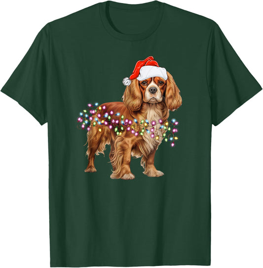 Christmas Lights Cavalier King Charles Spaniel dog Cute T-Shirt - T-Shirt | Forest