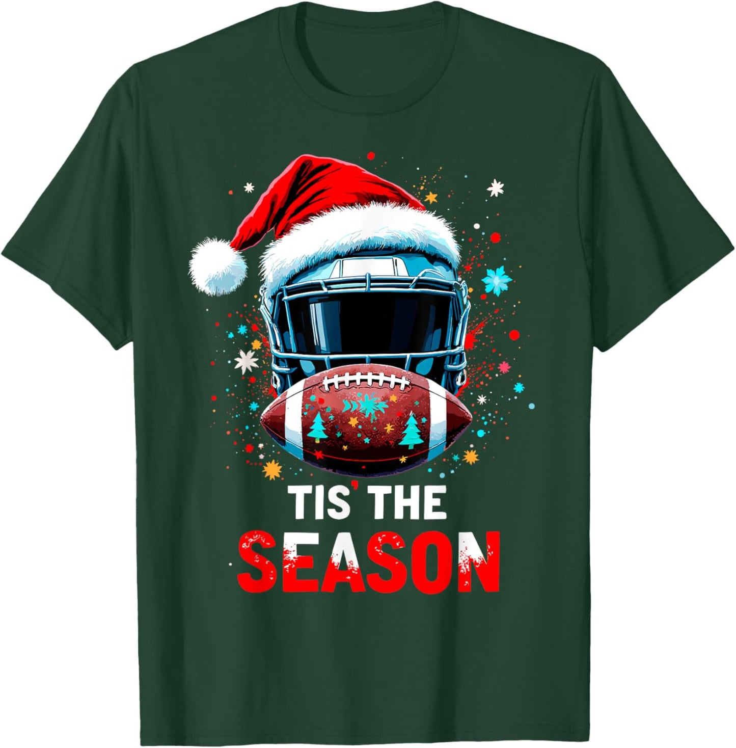 Football Ball Santa Tis the Season Christmas Xmas Party T-Shirt - T-Shirt | Forest
