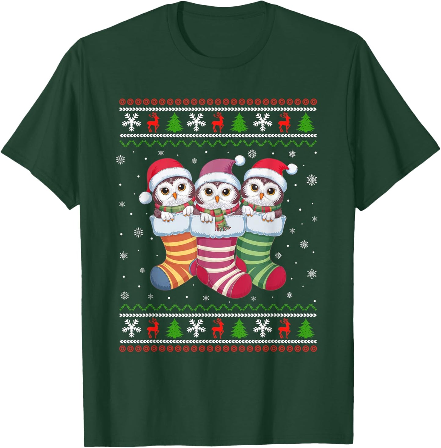 Ugly Xmas Sweater Snowy Owl In Christmas Socks T-Shirt - T-Shirt | Forest